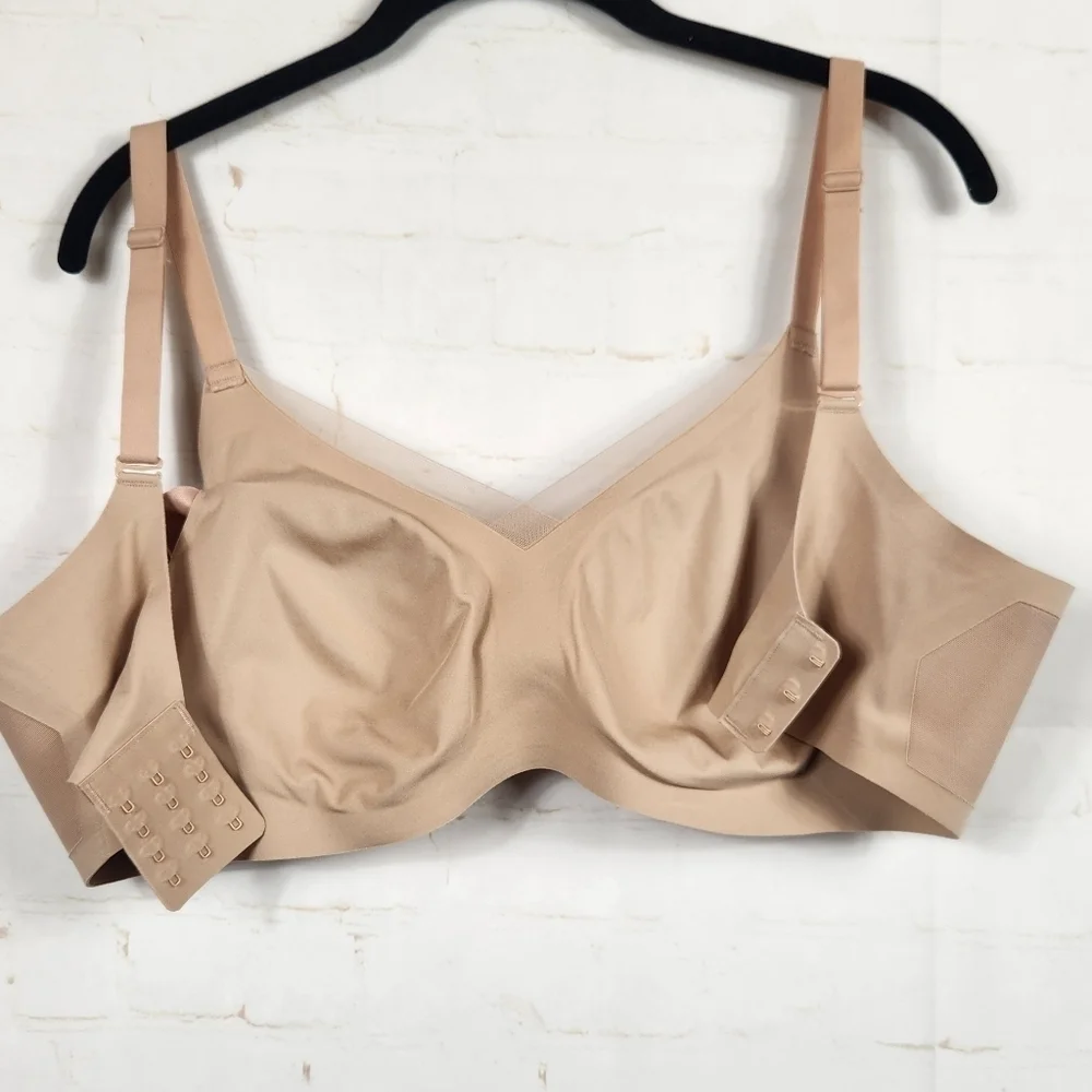 Honeylove CrossOver Comfort Bra Wireless Sculpting Support Shapewear Sand XL